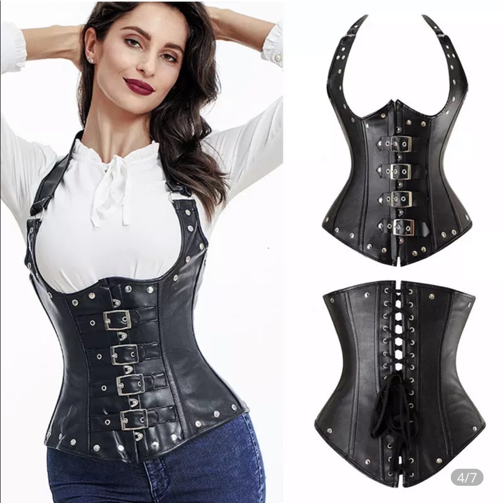 Overbust Steampunk Corset Top Leather Bustier - US Size 4XL 
CHECK SIZE CHART
